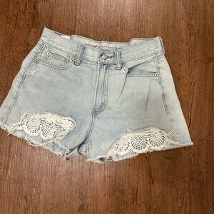 American Eagle Outfitters Blue Jean Shorts with Lace Trim